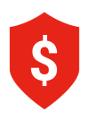 Red shield icon with white dollar sign symbol for financial security