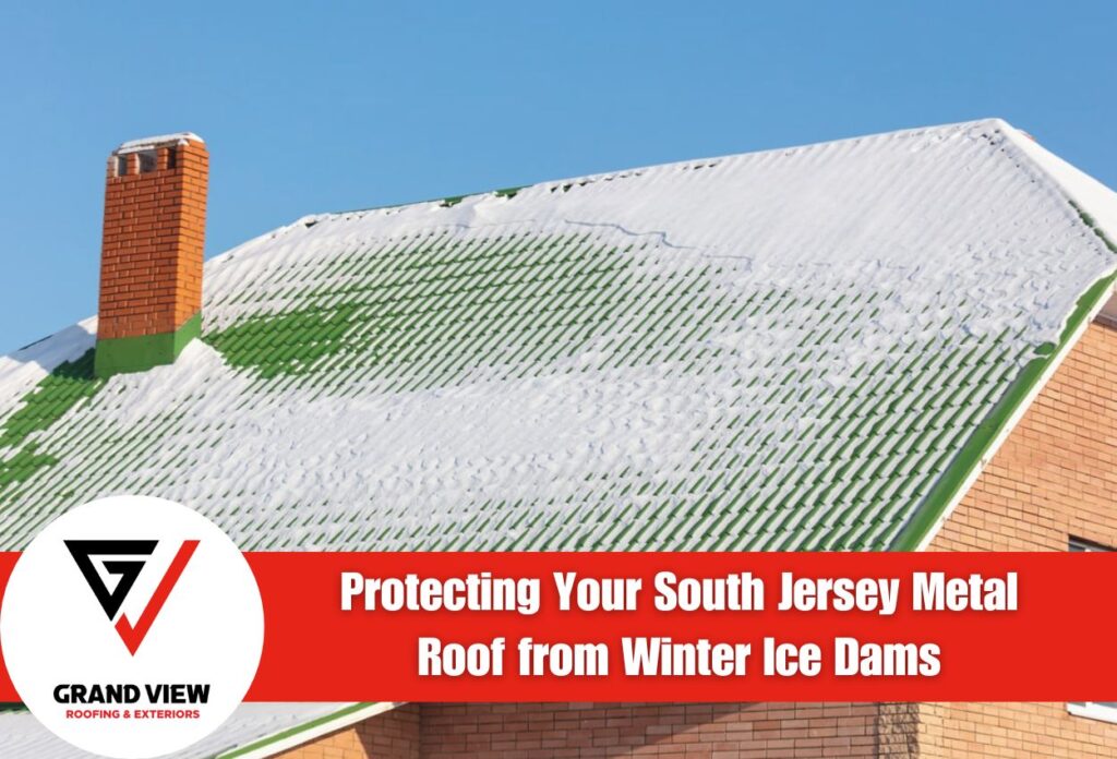 Snow-covered metal roof with ice dam protection in South Jersey winter