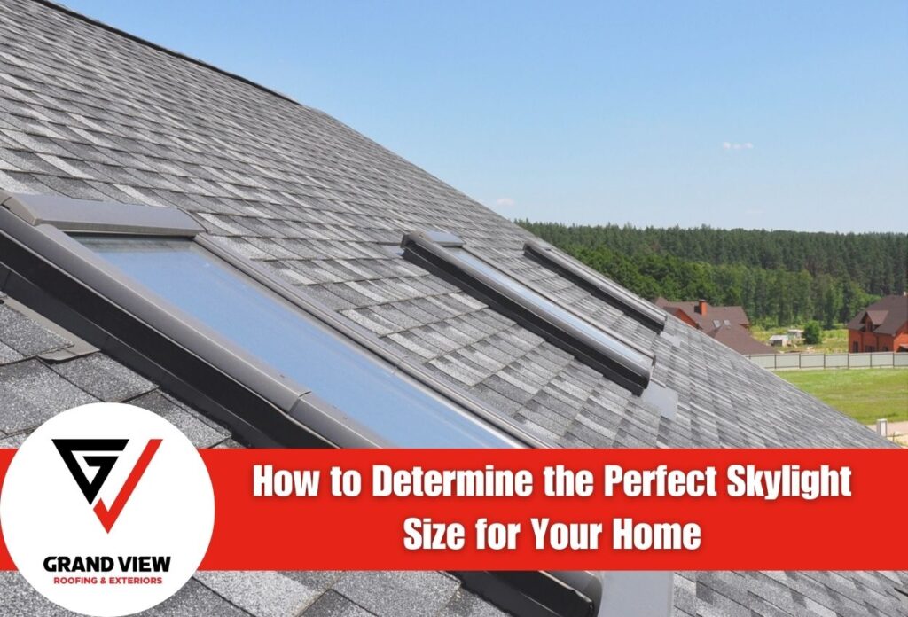 Roof with skylights under clear blue sky.