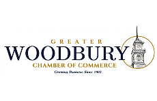Logo of Greater Woodbury Chamber of Commerce with clock tower illustration.