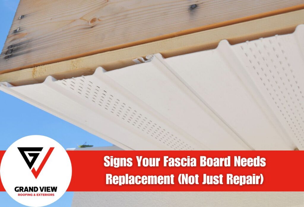 Wooden fascia board showing signs of damage and the need for replacement.