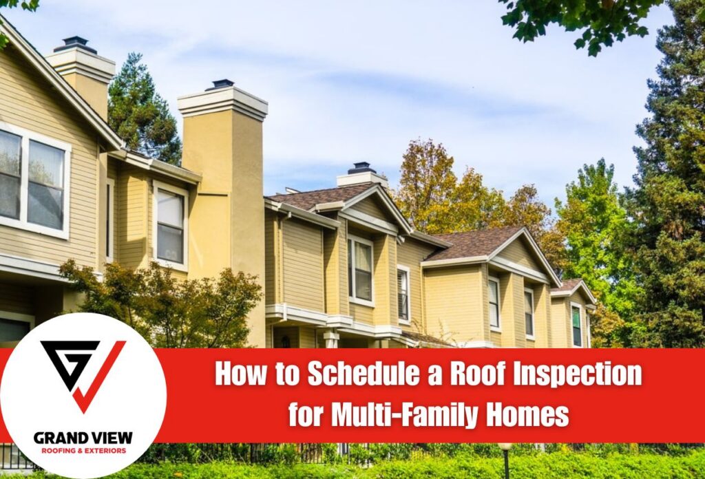 Townhouses with clear skies and trees highlighting roof inspections
