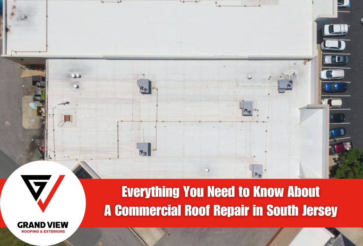 Top view of a commercial roof in South Jersey with repair details