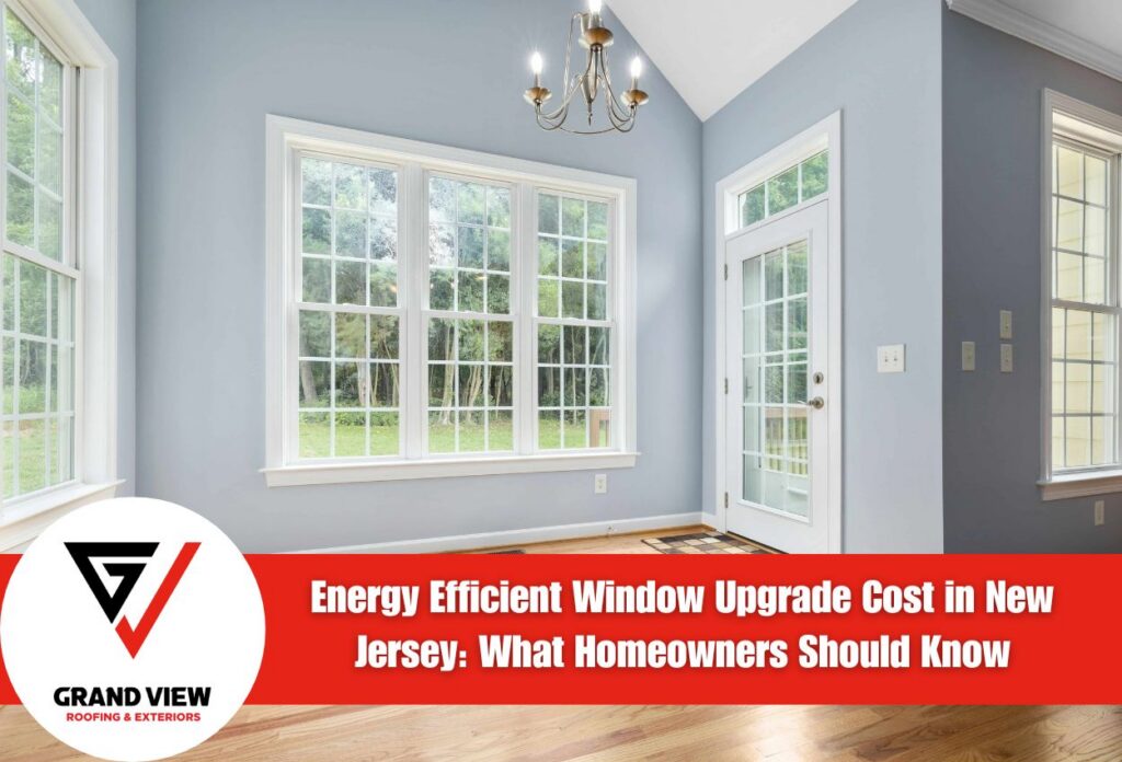 Bright room with large energy-efficient windows and classic chandelier.