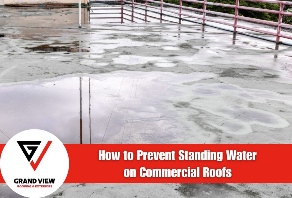 Commercial roof with standing water and prevention tips.