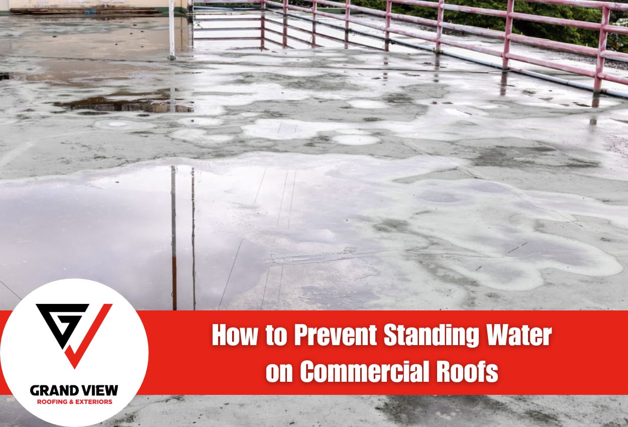 Commercial roof with standing water and prevention tips.